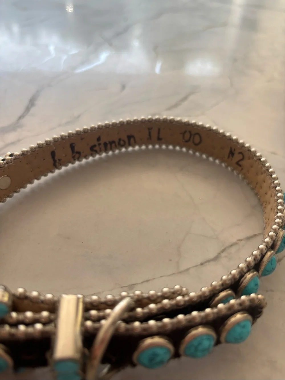 B.B. Simon Turquoise and Silver Leather Dog Collar